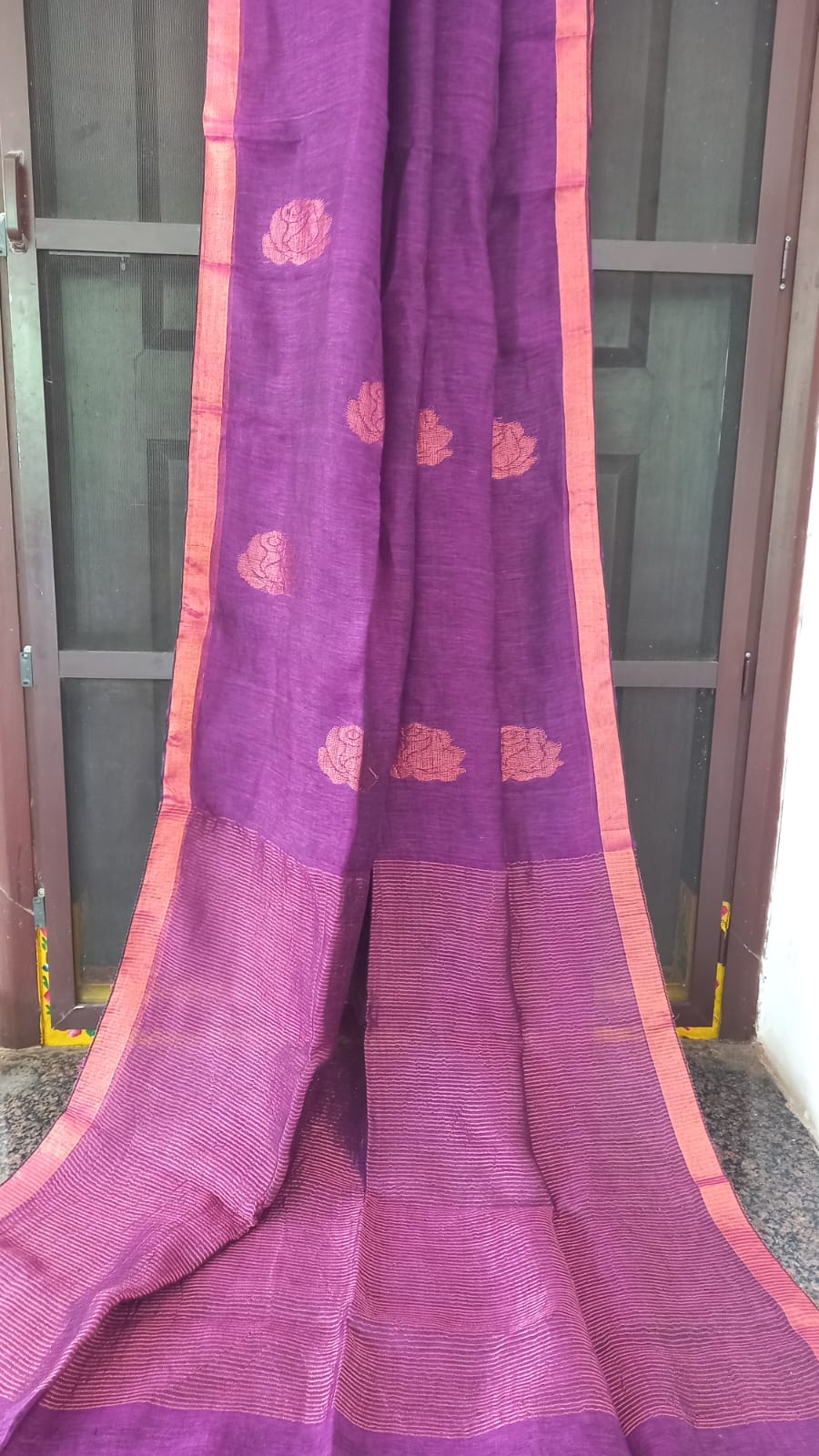 VIOLET PURE HANDLOOM LINEN COTTON SAREE