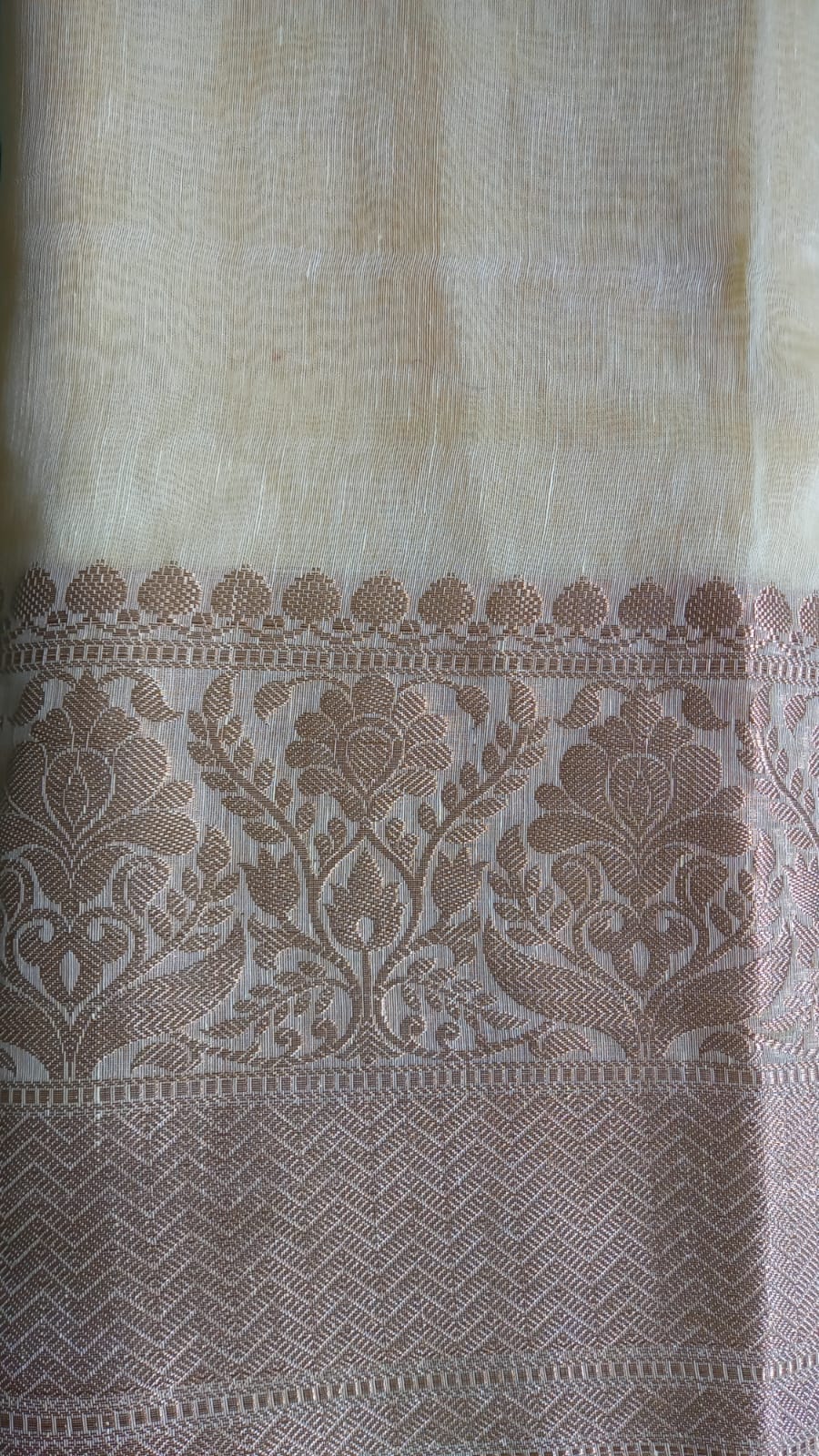 LIGHT YELLOW BENARSI PURE LINEN SAREE