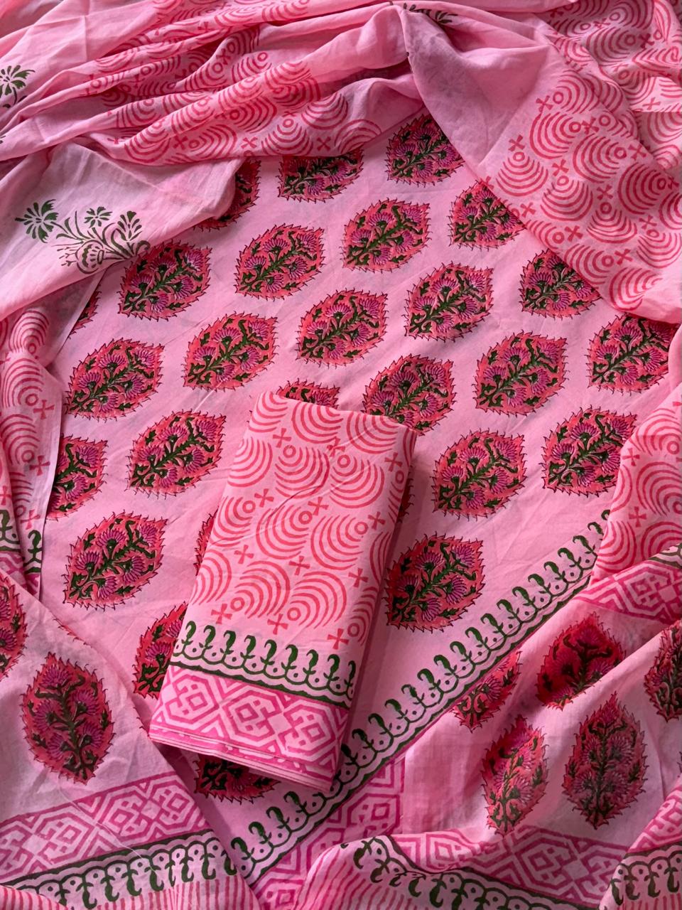 PURE COTTON UNSTITCHED HANDBLOCK PRINT SUIT