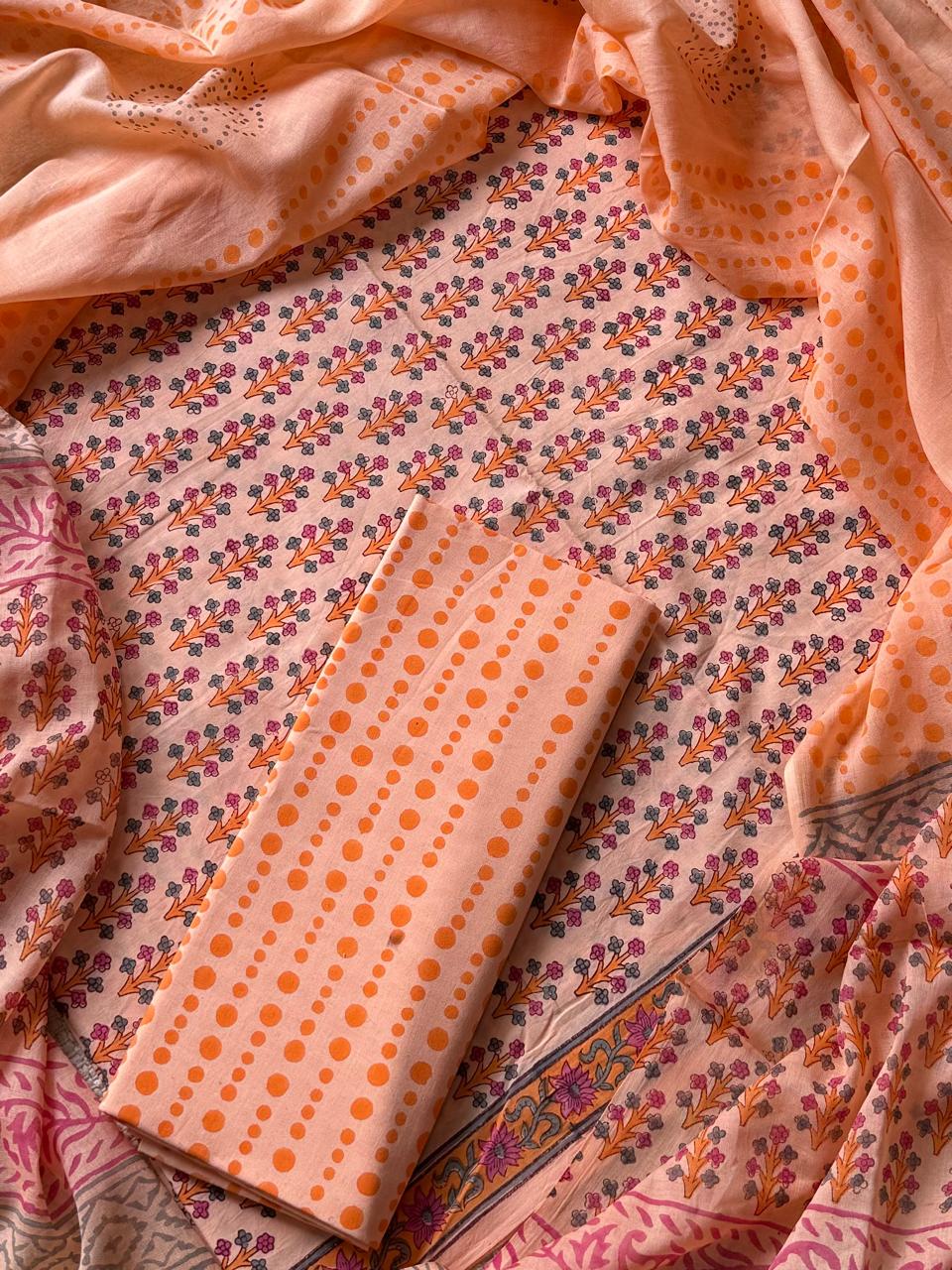 PURE COTTON UNSTITCHED HANDBLOCK PRINT SUIT