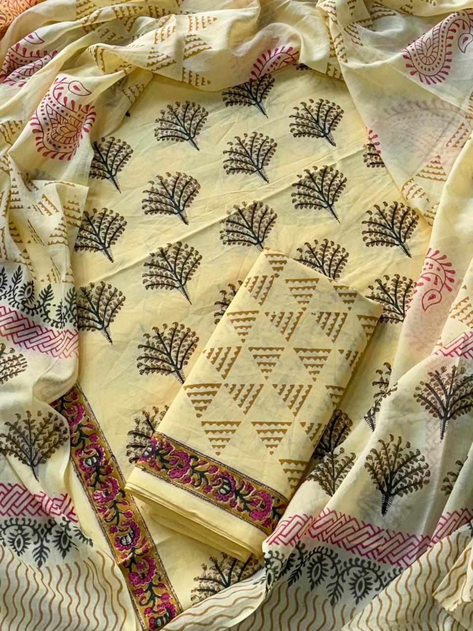 PURE COTTON UNSTITCHED HAND BLOCK PRINT SUIT