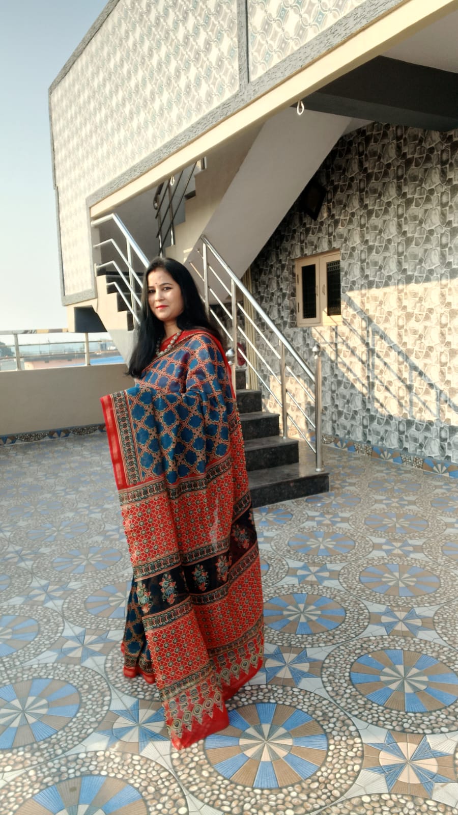 HANDBLOCK PRINTED AJHRAKH CHANDERI SILK SAREE