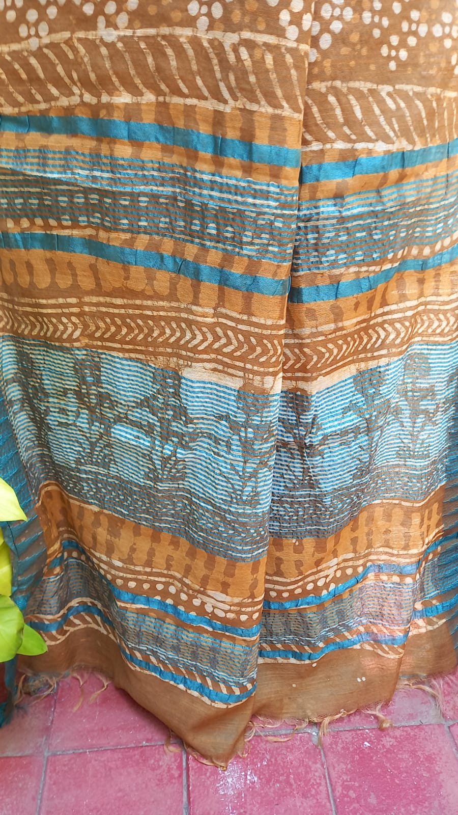 LIGHT BROWN HANDBLOCK PRINT COTTON SLUB SAREEE