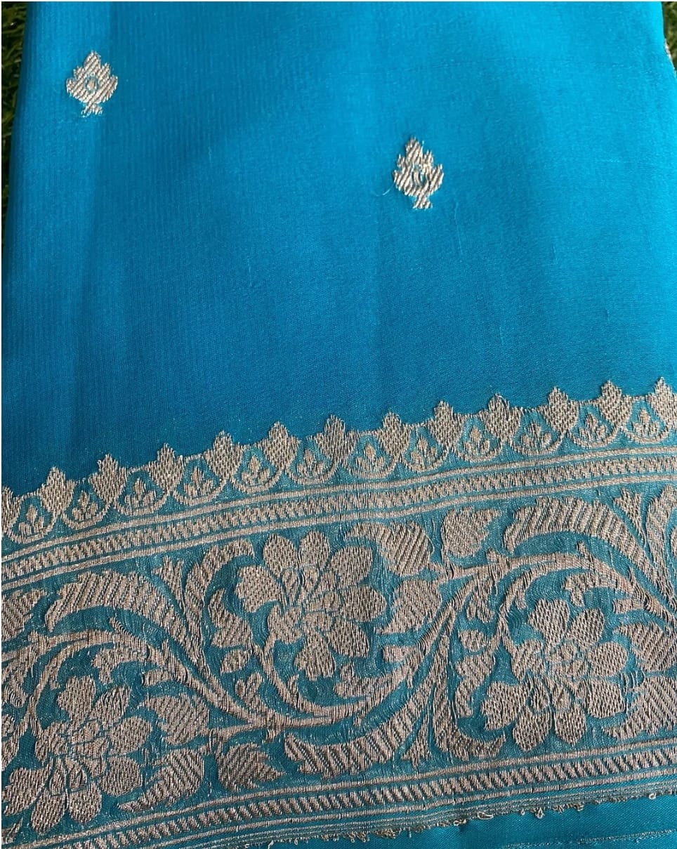 SKY BLUE PURE CHIFFON BENARSI SAREE