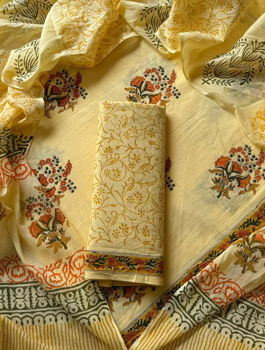 PURE COTTON UNSTITCHED HANDBLOCK PRINT SUIT