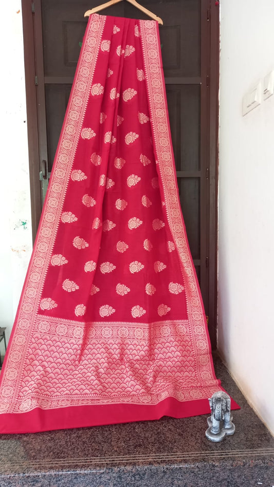 RED PURE HANDLOOM BENARSI COTTON