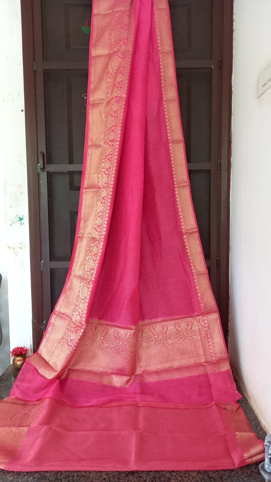 BABY PINK PURE LINEN BENARSI SAREE