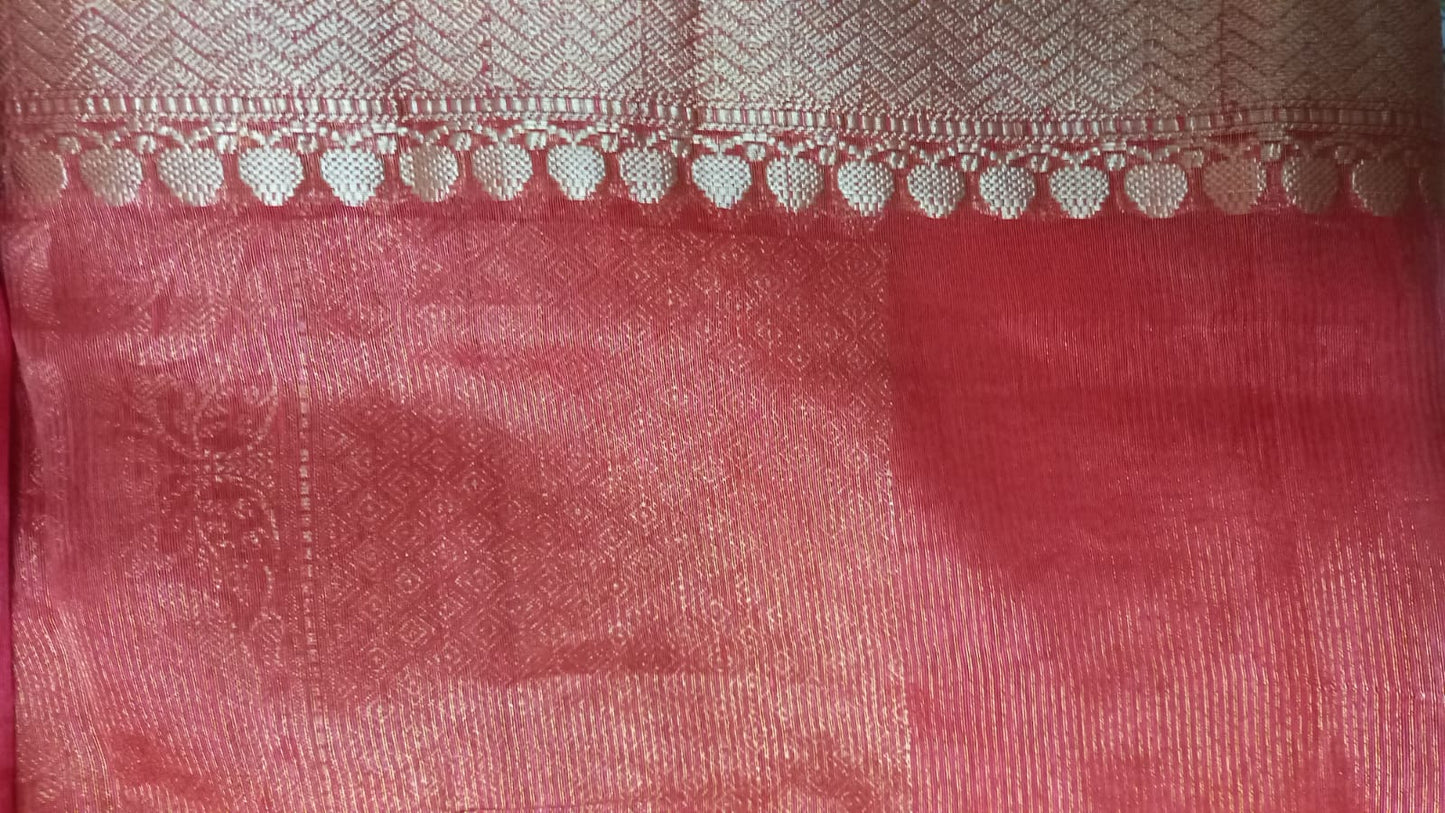 RED PURE LINEN BENARSI SAREE