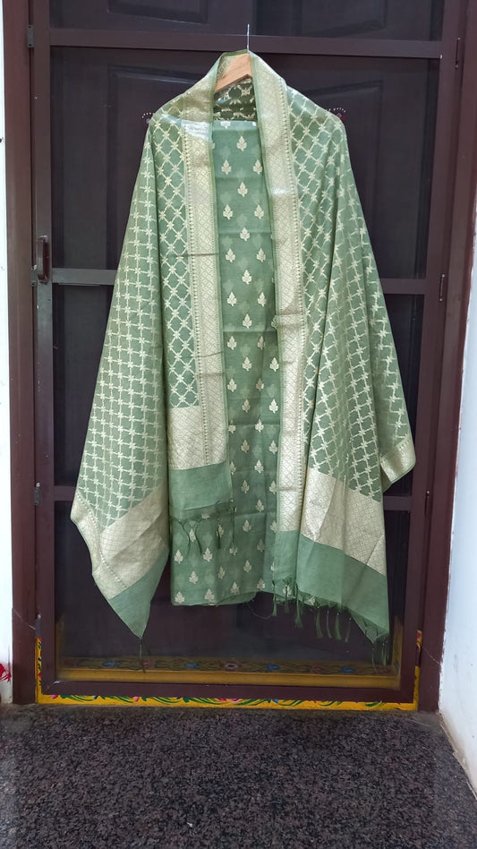 GREEN CHANDERI COTTON BENARSI SALWAR SUIT