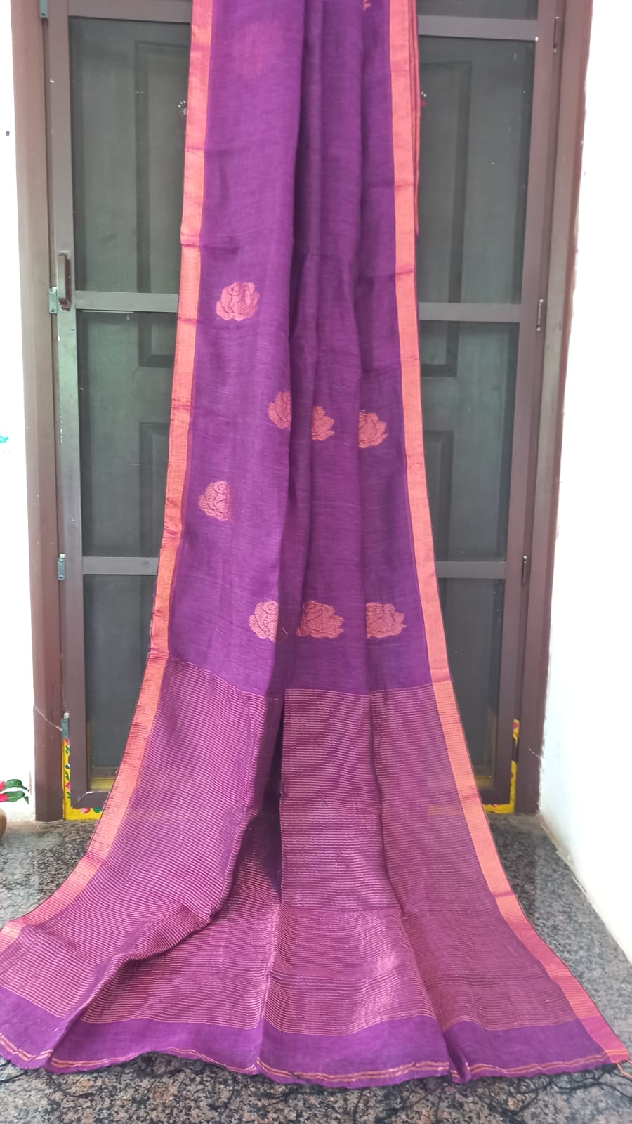 VIOLET PURE HANDLOOM LINEN COTTON SAREE