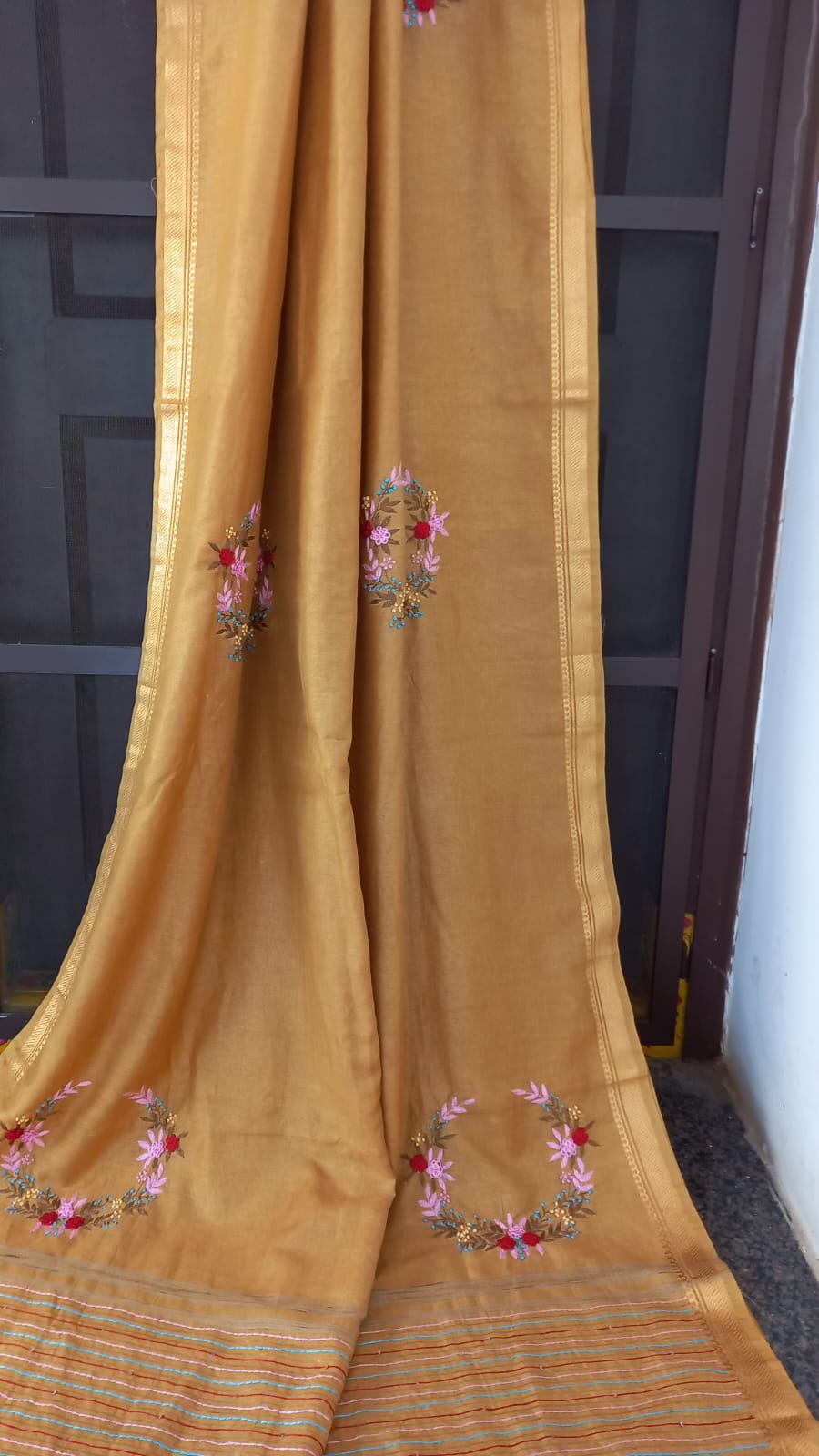 MUSTARD YELLOW COTTON SILK EMBROIDERED SAREE