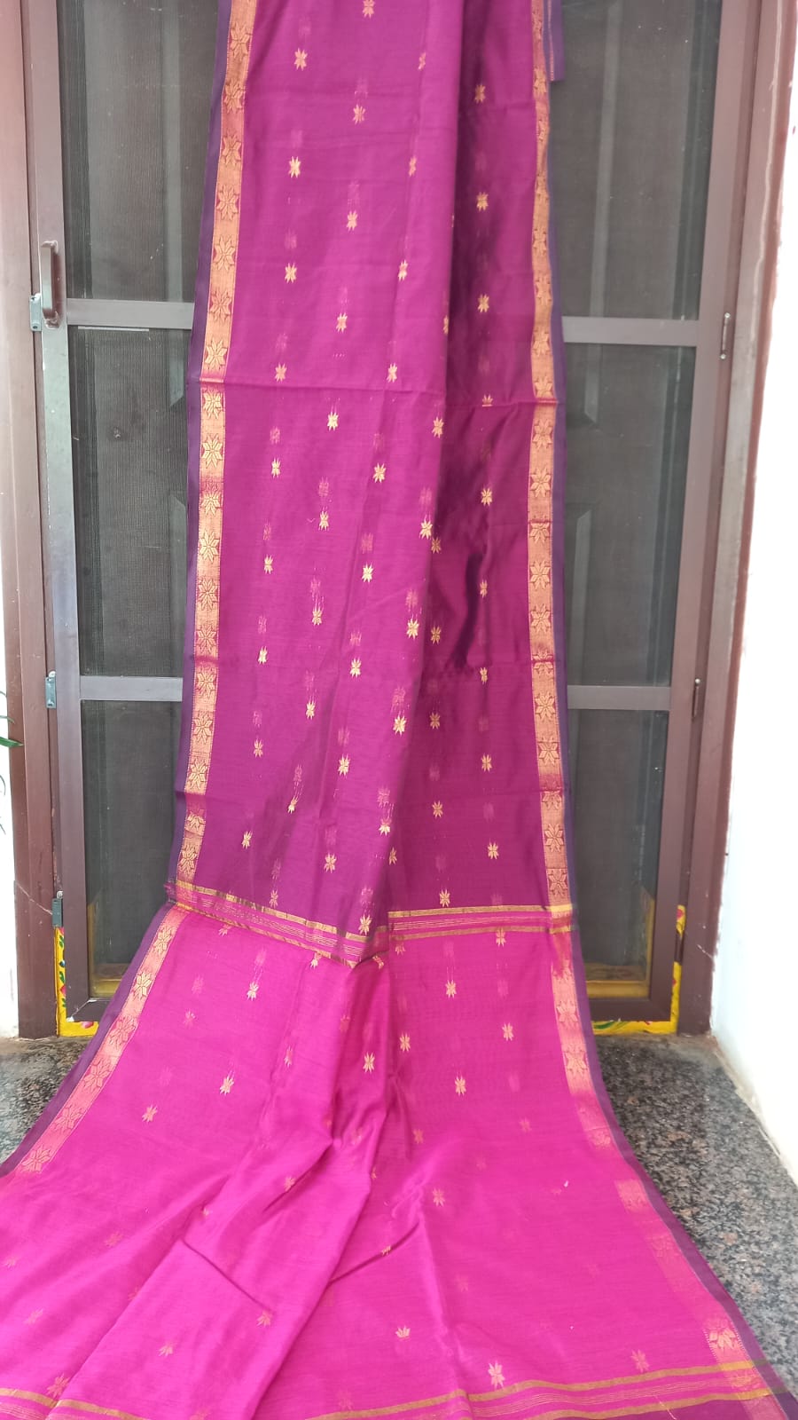 MAGENTA PINK MAHESWARI COTTON SILK SAREE