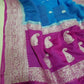 BLUE AND PINK PURE HANDLOOM BENARSI CHIFFON SAREE