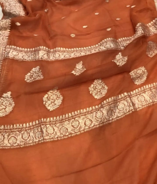 EARTHY BROWN PURE HANDLOOM BENARSI CHIFFON SAREE