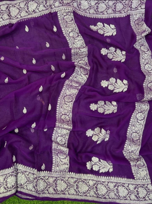 PURPLE PURE HANDLOOM BENARSI CHIFFON SAREE