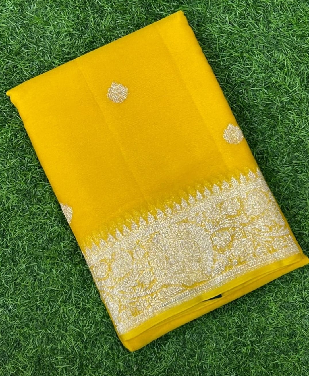 YELLOW PURE HANDLOOM BENARSI CHIFFON SAREE