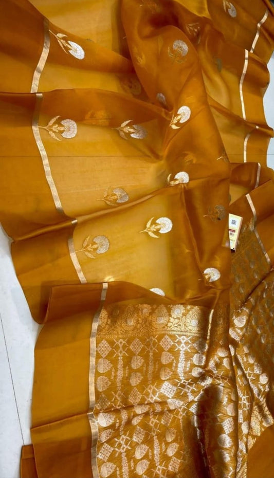 PURE HANDLOOM BENARSI KORA ORGANZA SAREE