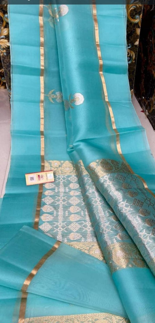 PURE HANDLOOM BENARSI KORA ORGANZA SAREE