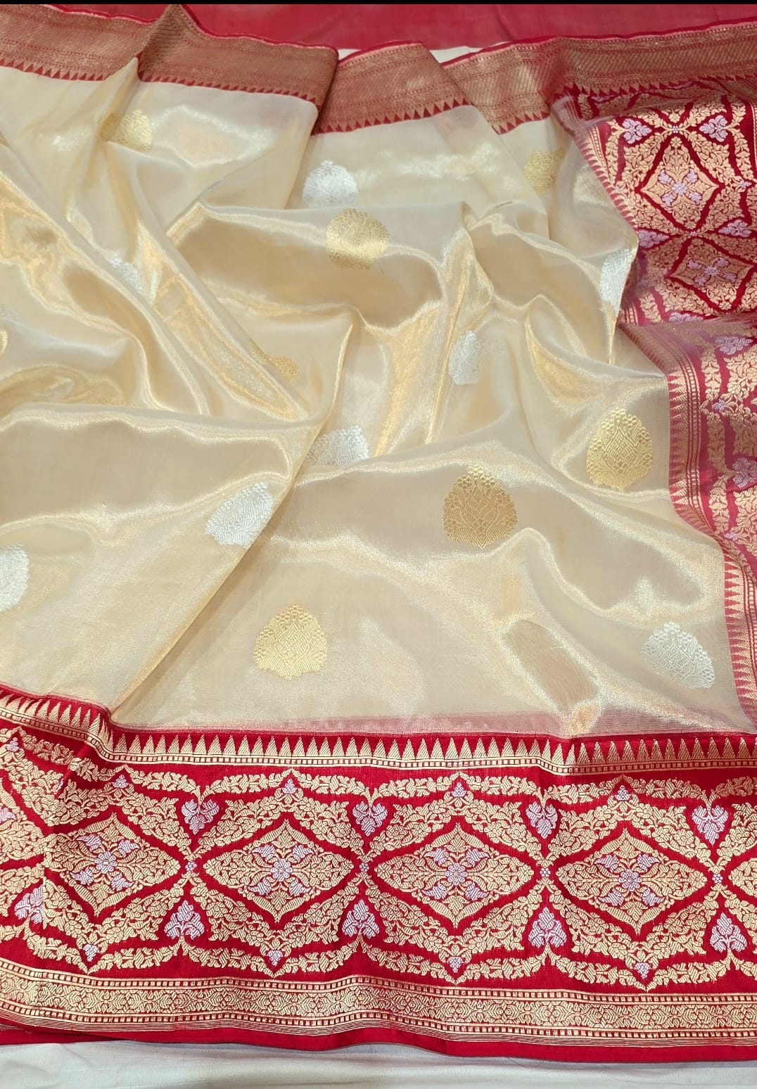 VINTAGE PURE HANDLOOM  BENARSI KORA TISSUE SAREE