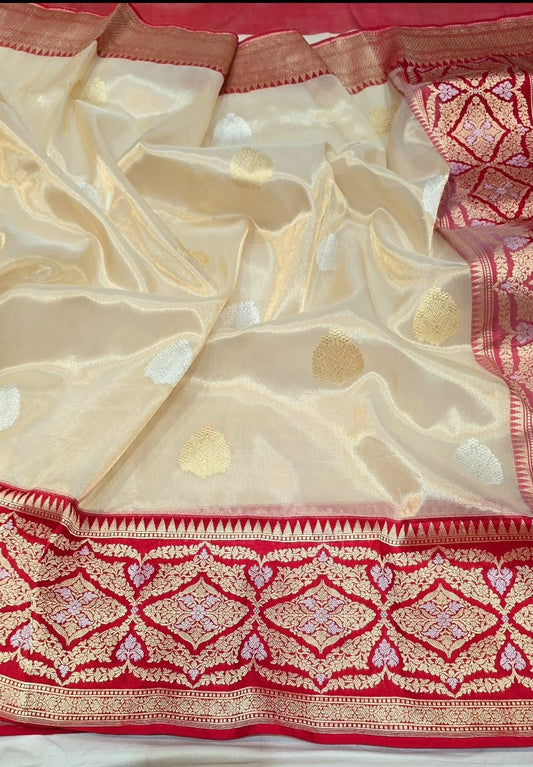 VINTAGE PURE HANDLOOM  BENARSI KORA TISSUE SAREE