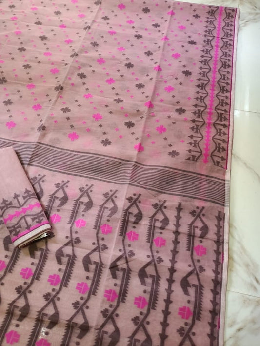 BABY PINK PURE HANDLOOM JAMDANI SAREE