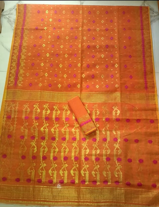 ORANGE PURE HANDLOOM JAMDANI SAREE