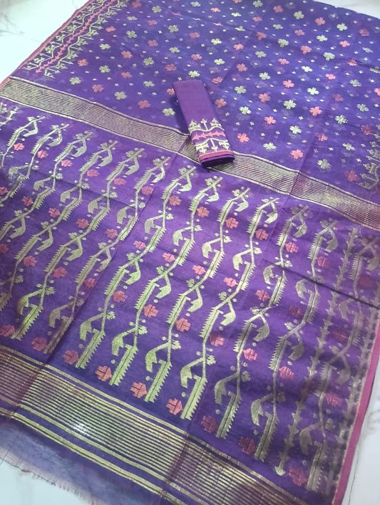 VIOLET PURE HANDLOOM JAMDANI SAREE