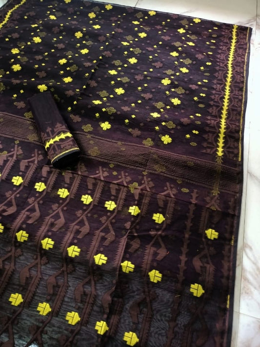 BLACK PURE HANDLOOM JAMDANI SAREE