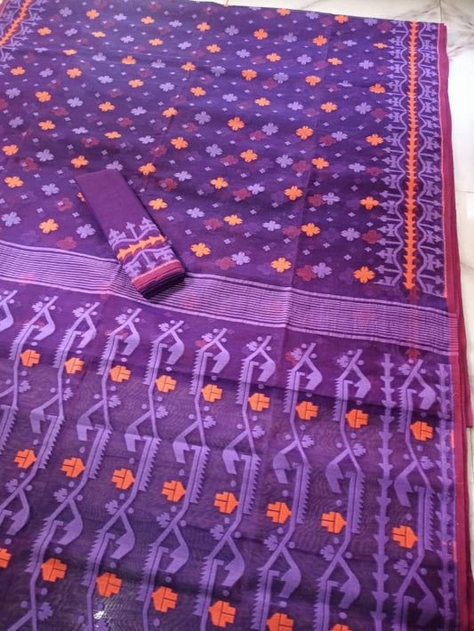 PURPLE PURE HANDLOOM JAMDANI SAREE