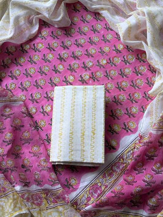 PURE COTTON UNSTITCHED HANDBLOCK PRINT SUIT