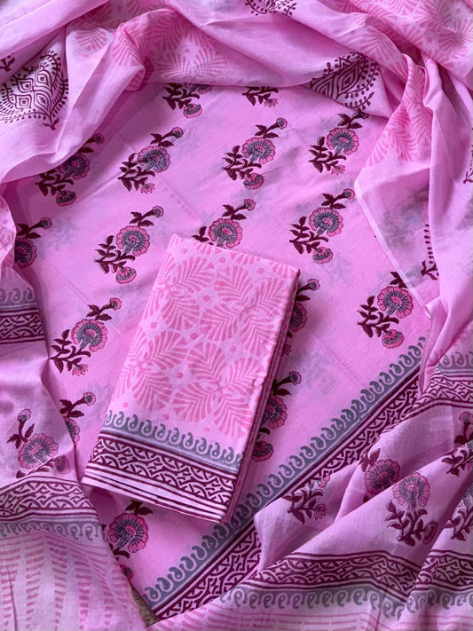 PURE COTTON UNSTITCHED HANDBLOCK PRINT SUIT