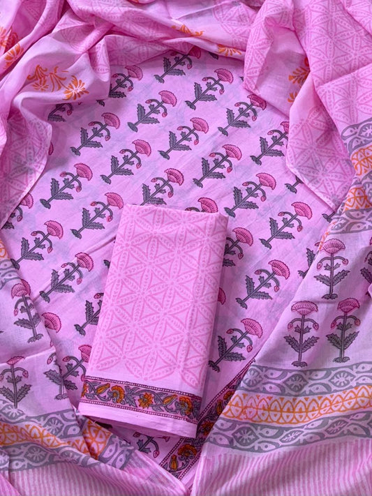 PURE COTTON UNSTITCHED HANDBLOCK PRINT SUIT