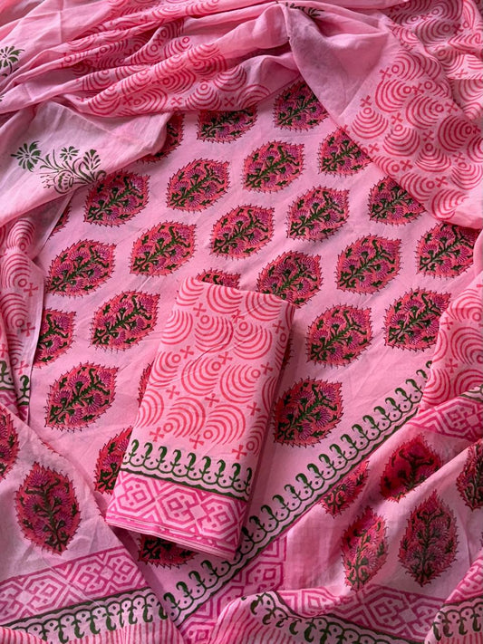 PURE COTTON UNSTITCHED HANDBLOCK PRINT SUIT