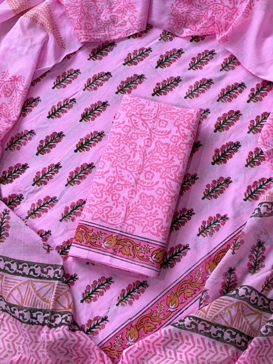 PURE COTTON UNSTITCHED HANDBLOCK PRINT SUIT