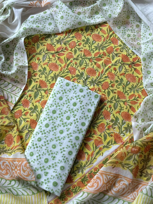 PURE COTTON UNSTITCHED HANDBLOCK PRINT SUIT