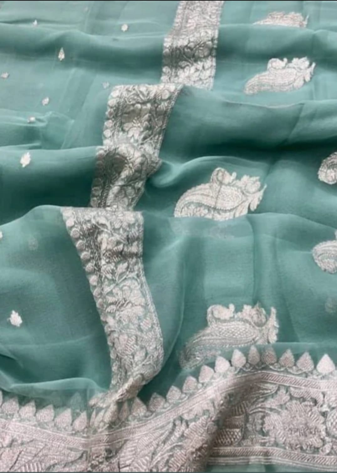 PASTEL GREEN PURE HANDLOOM BENARSI CHIFFON SAREE