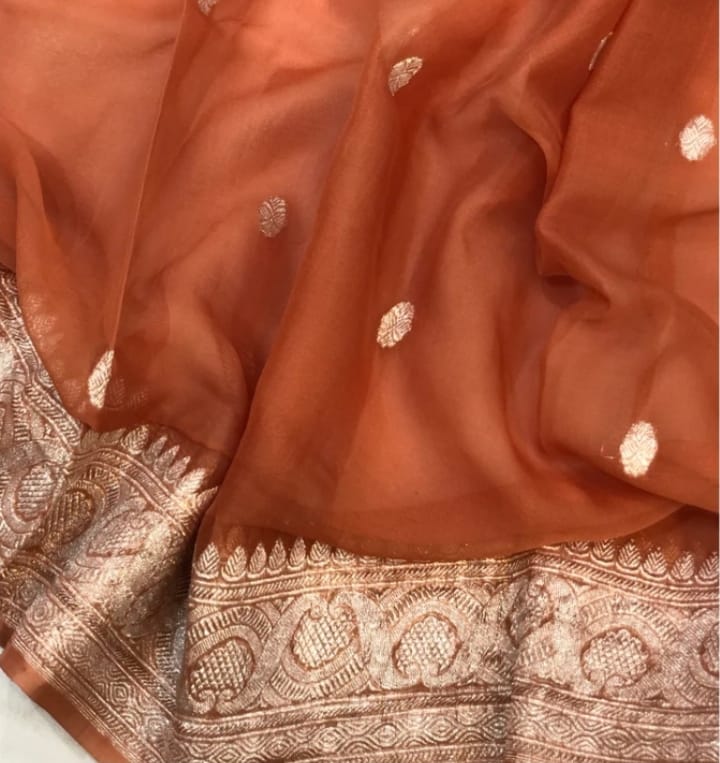 EARTHY BROWN PURE HANDLOOM BENARSI CHIFFON SAREE