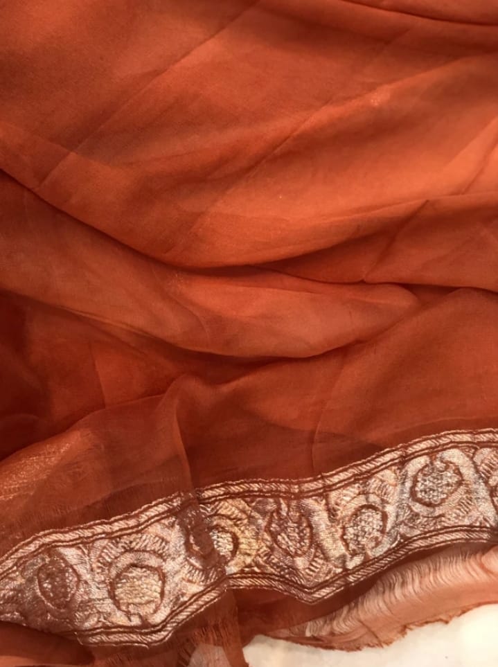 EARTHY BROWN PURE HANDLOOM BENARSI CHIFFON SAREE