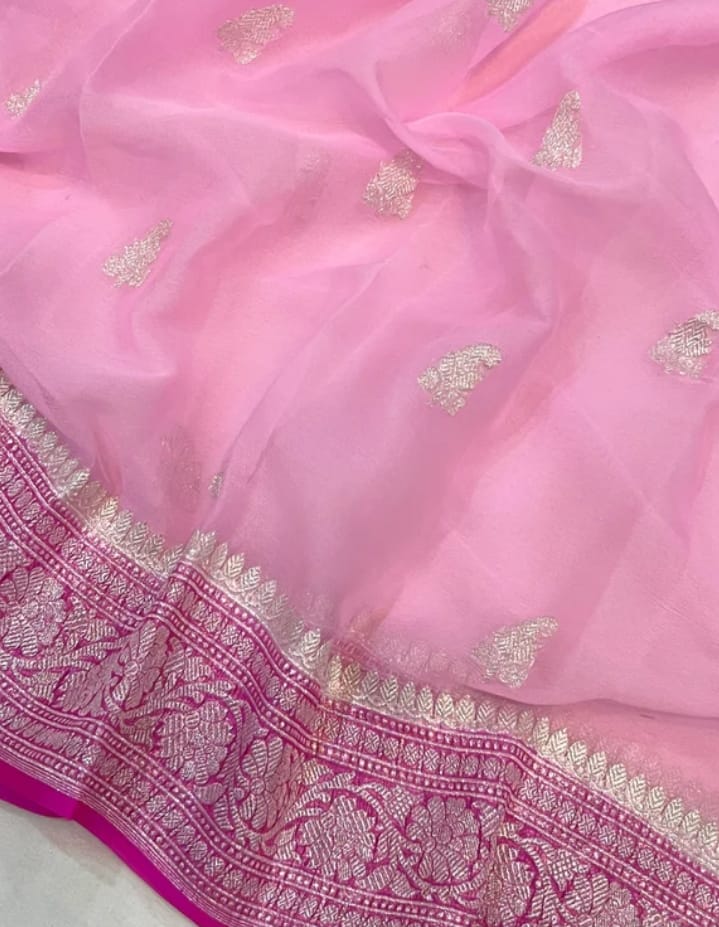 PINK PURE HANDLOOM BENARSI CHIFFON SAREE