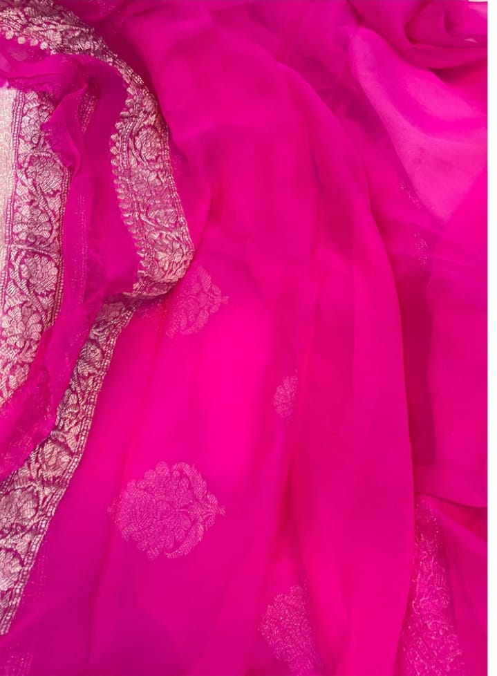 PINK PURE HANDLOOM BENARSI CHIFFON SAREE