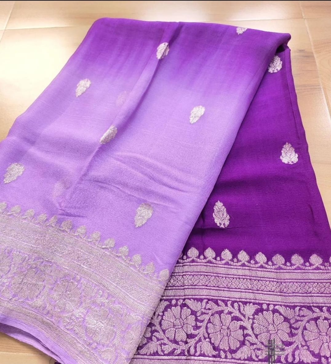 PURPLE PURE HANDLOOM BENARSI CHIFFON SAREE