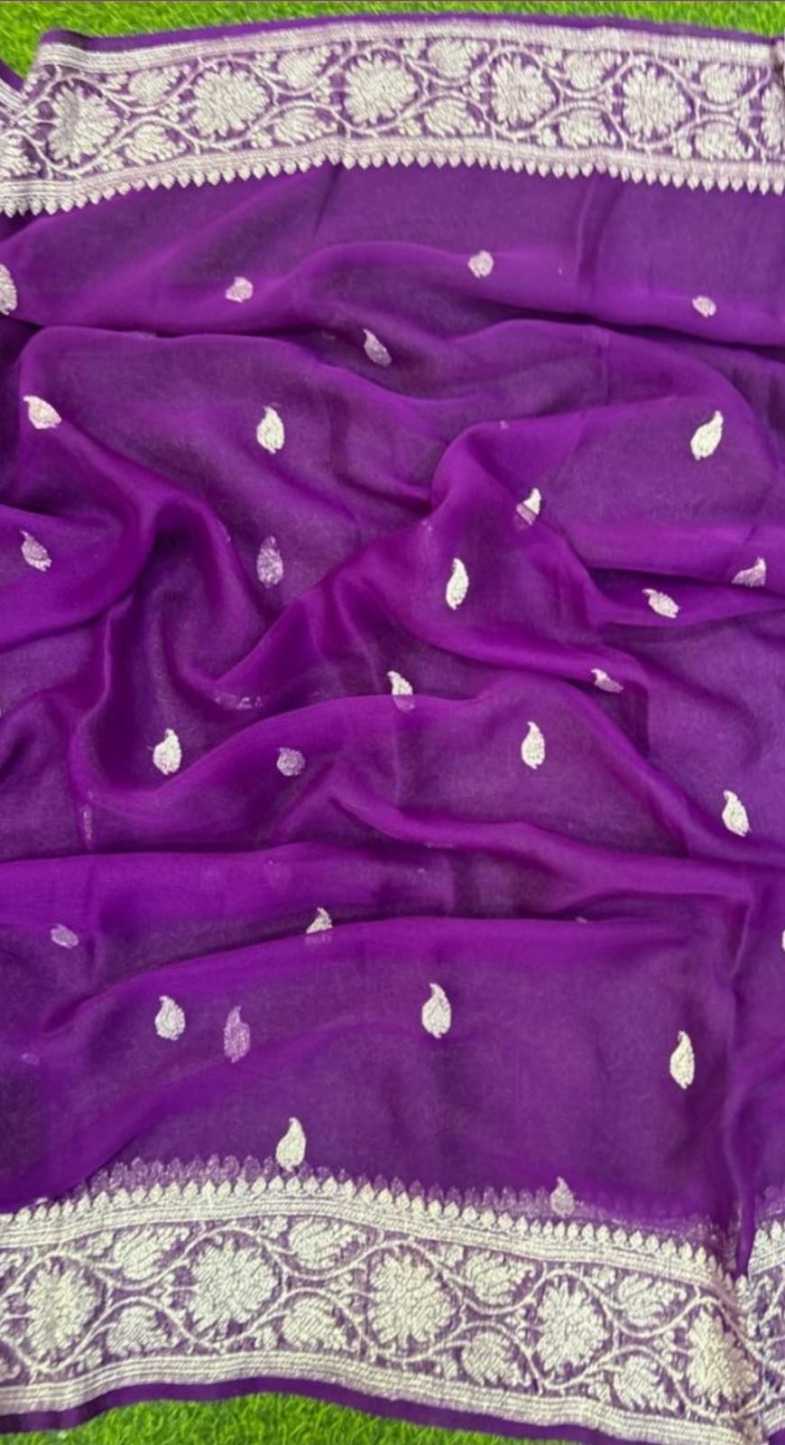 PURPLE PURE HANDLOOM BENARSI CHIFFON SAREE