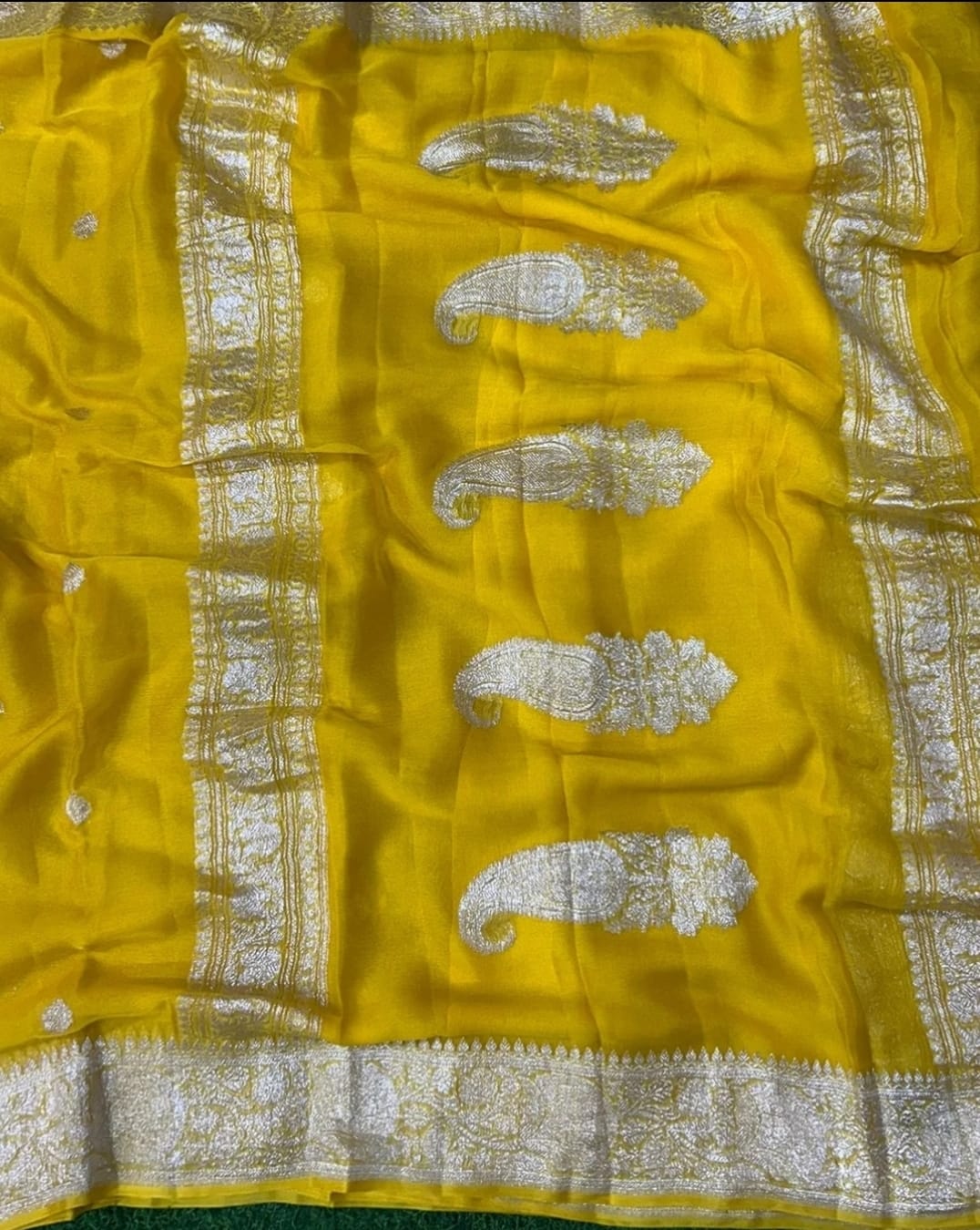 YELLOW PURE HANDLOOM BENARSI CHIFFON SAREE