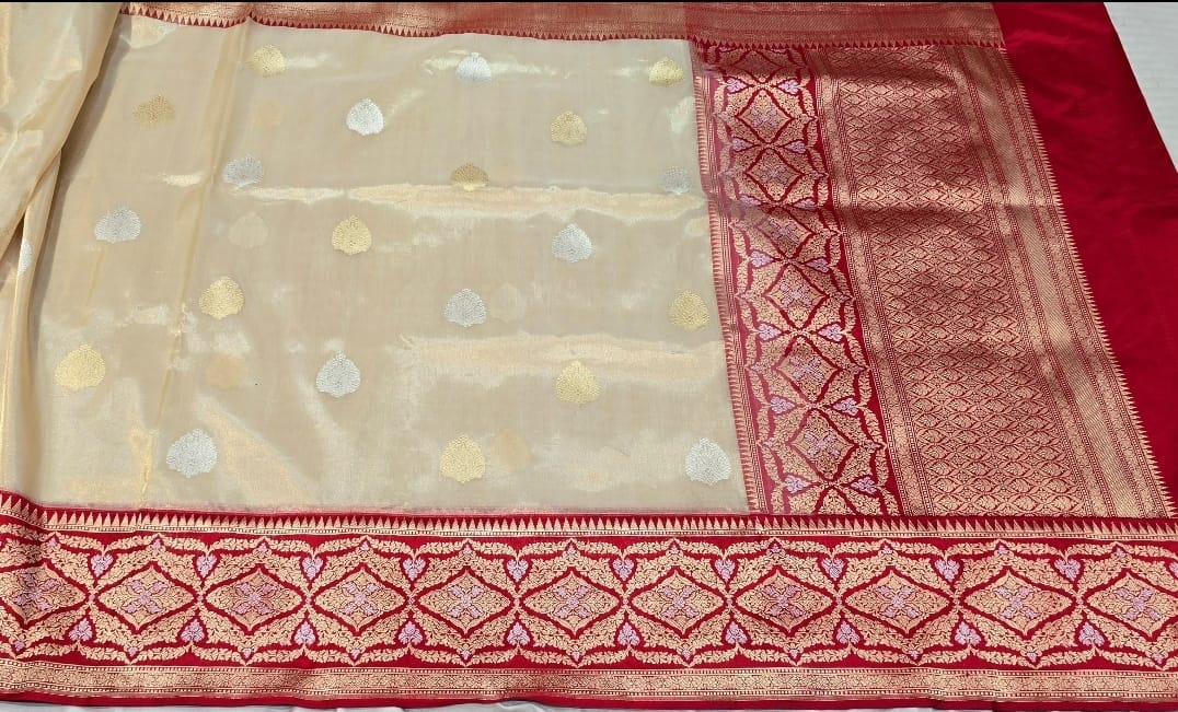 VINTAGE PURE HANDLOOM  BENARSI KORA TISSUE SAREE