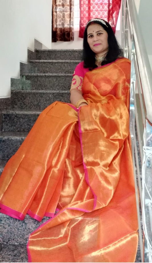 HANDWOVEN ORANGE TISSUE SAREE