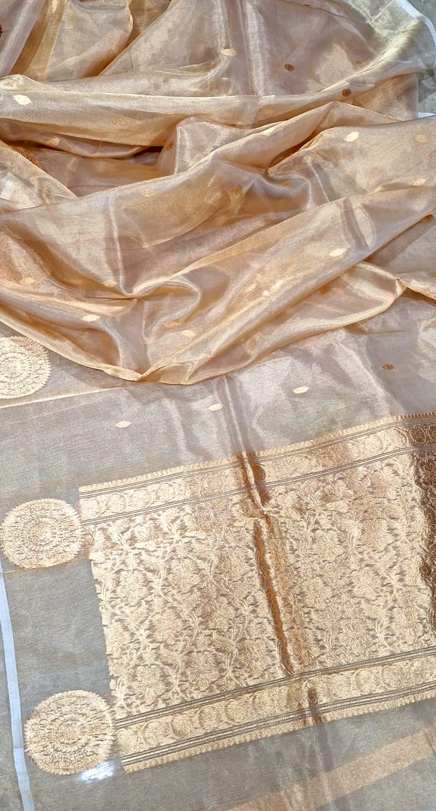 PURE HANDLOOM  BENARSI KORA ORGANZA  TISSUE SAREE