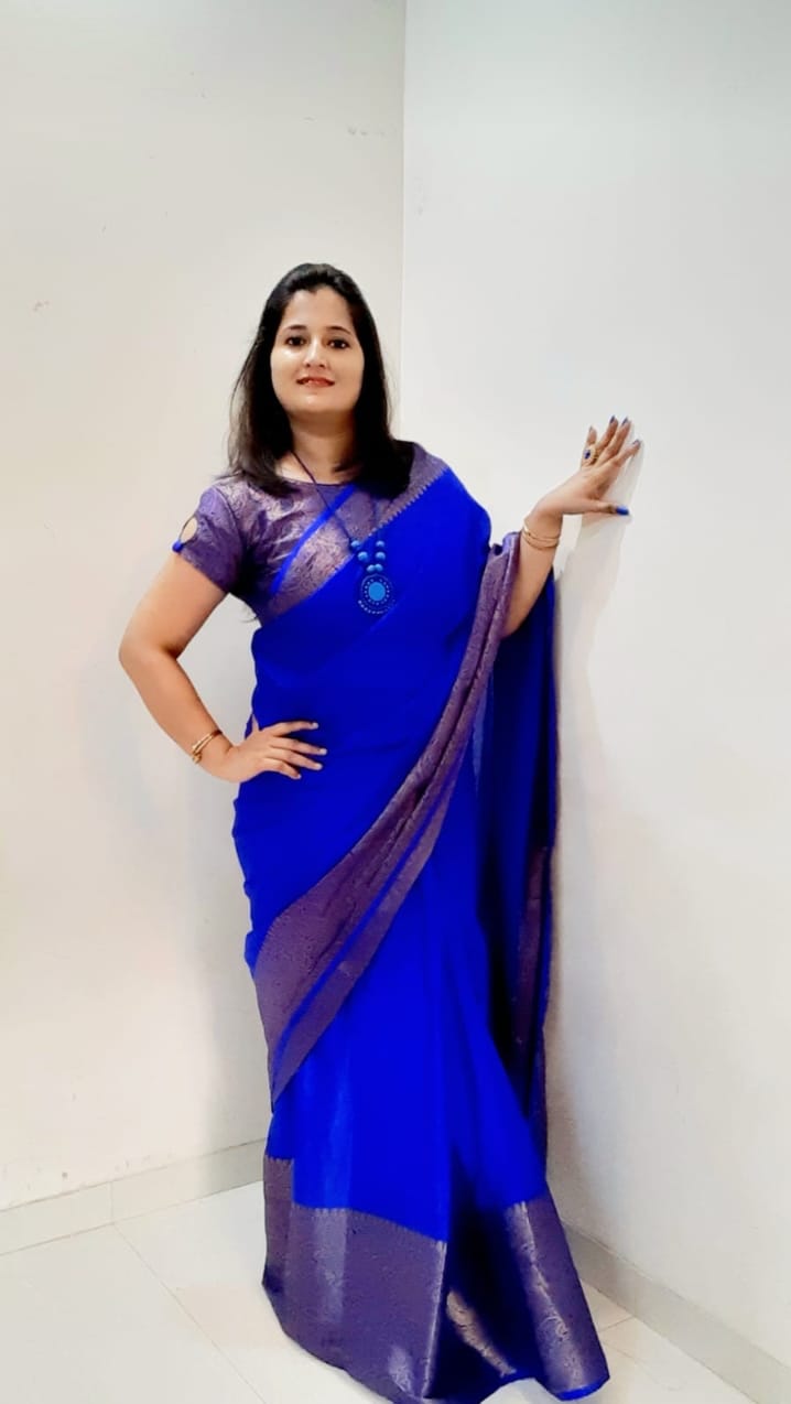 Royal Blue Color Party Wear Georgette Base Designer Saree