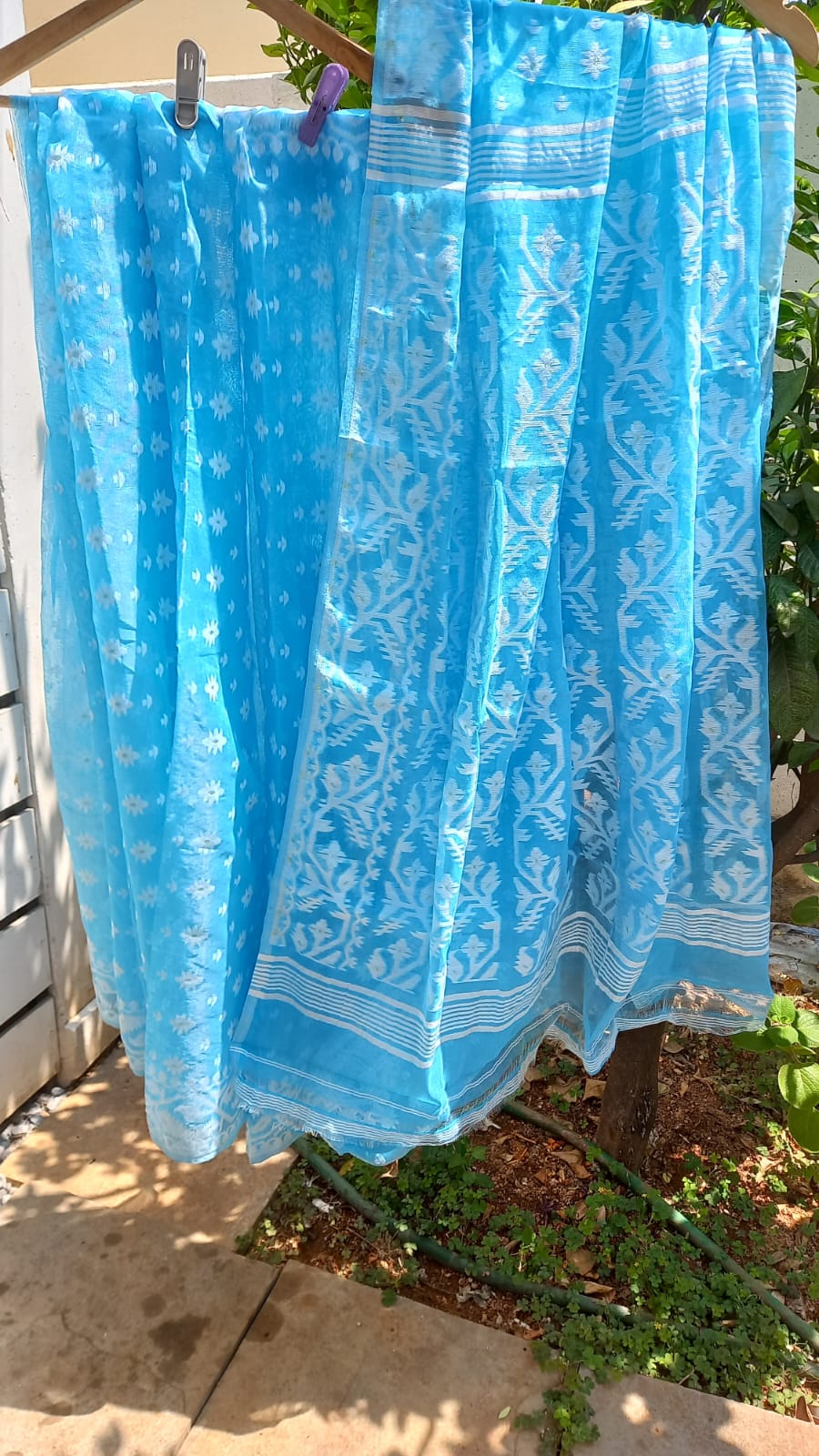 SKY BLUE AND WHITE WOVEN SAREE