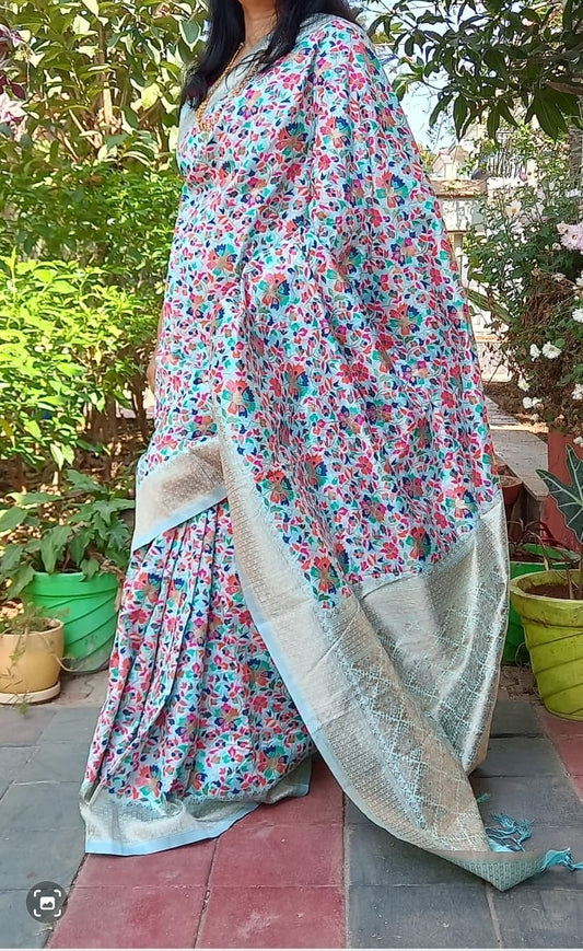 SKY BLUE KASHMIRI SOFT MODAL SILK SAREE