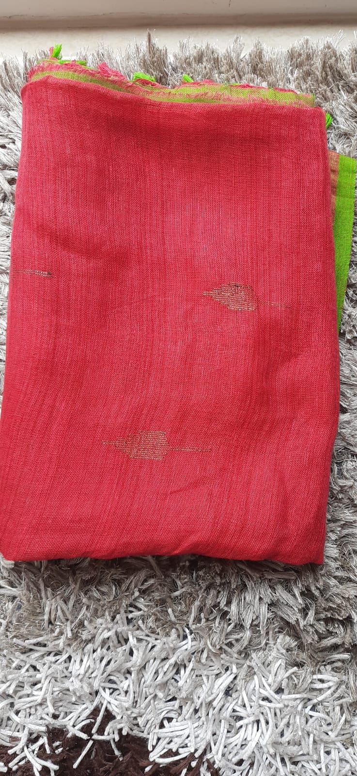 RED AND GREEN PURE LINEN COTTON